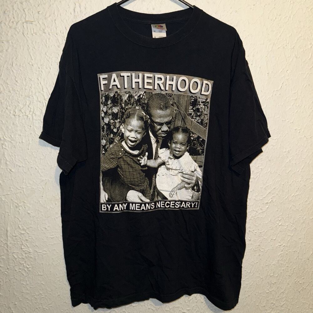 Vintage Y2K Malcolm X Fatherhood By Any Means Necessary Quote Shirt XL